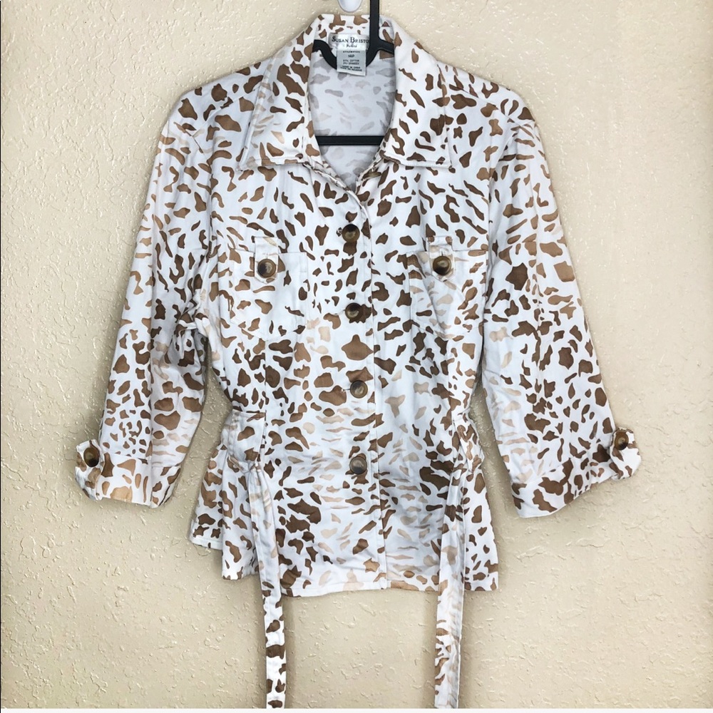 Vintage Susan Bristol White Cow Print Wrap Jacket